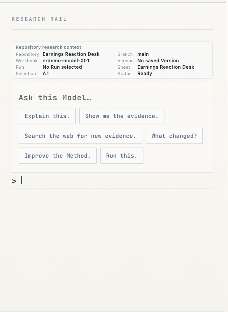 IRIS Research Rail showing repository context, suggested research actions, and the analyst prompt