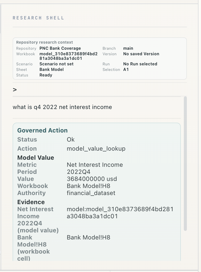 IRIS Research Rail model value lookup with governed action evidence
